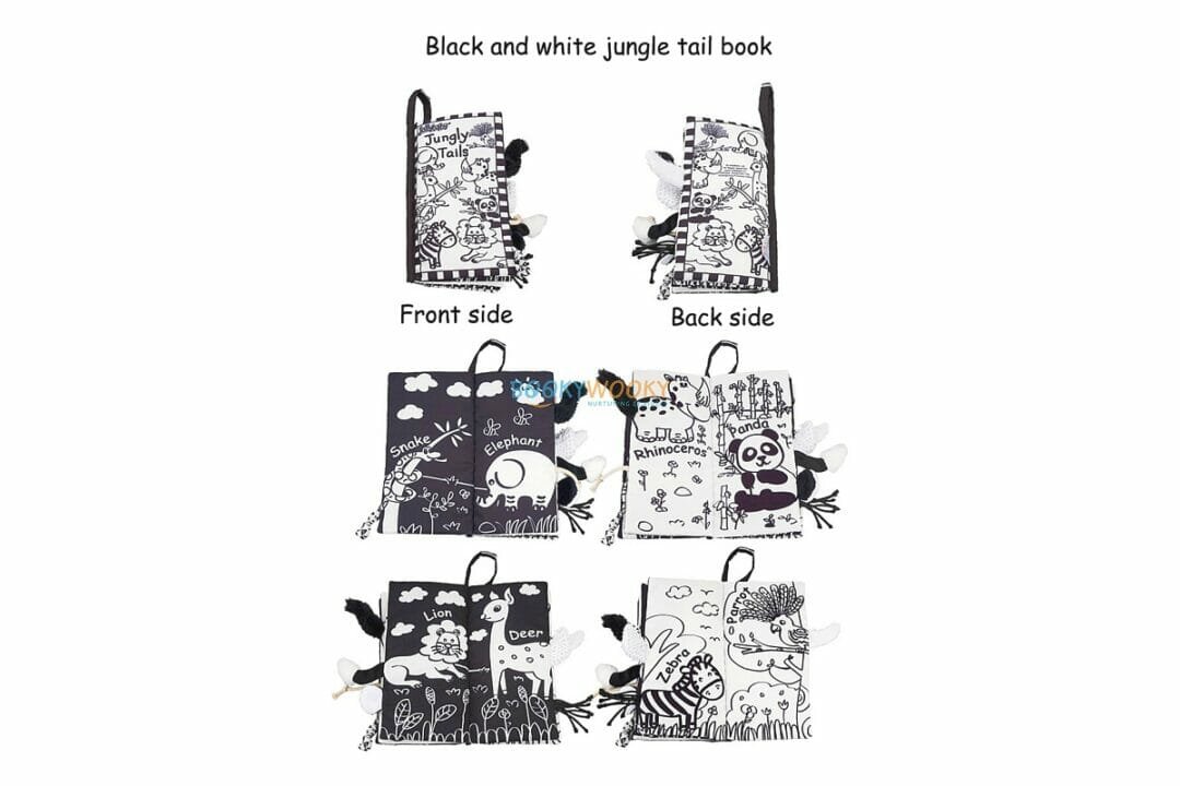 Jungly Tails Animal Tails Black White Cloth Book Jollybaby cover (2)